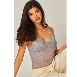 Lace V-Neck Tank With Double Spaghetti Strap Gray